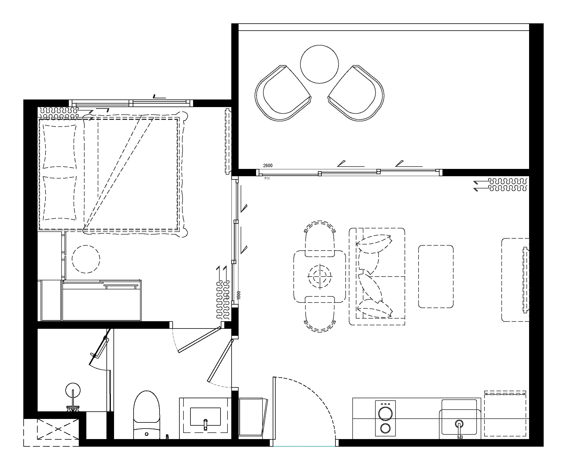 Floor plan of the 1 Bedroom L, 39 m²