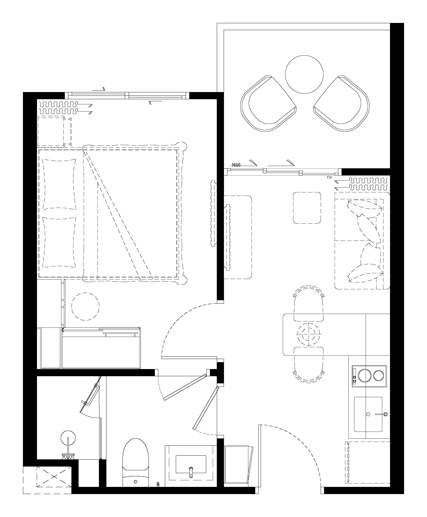 Floor plan of the 1 Bedroom M, 31 m²