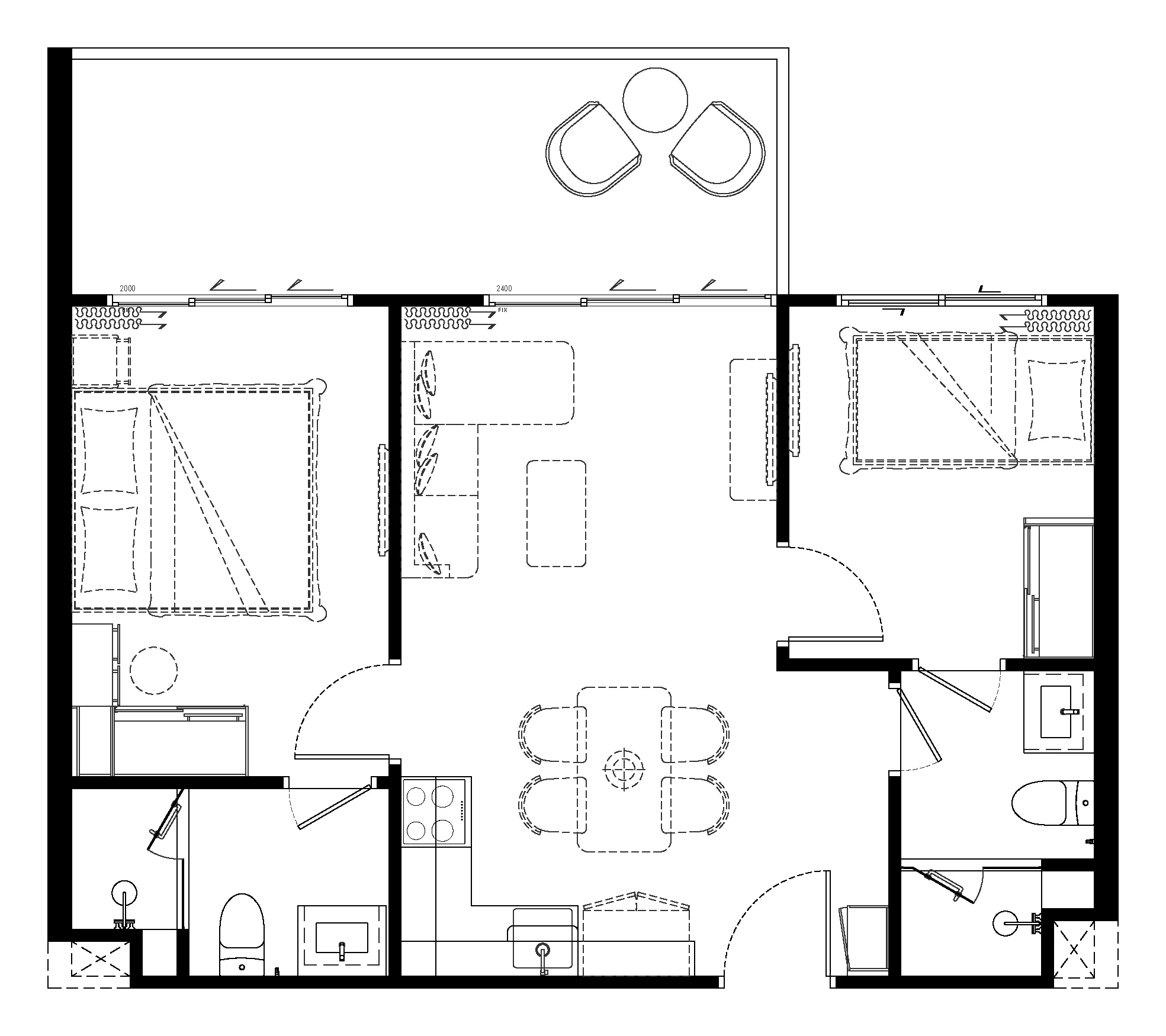 แปลน 2 Bedroom M, 62 m²